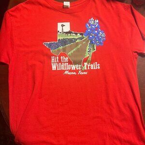 GILDEN "HIT THE WILD FLOWER TRAILS" MASON, TX RED GRAPHIC T SHIRT XL UNISEX